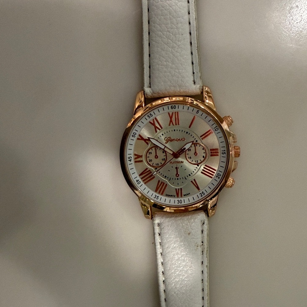 Geneva Gold Case Watch with White Strap